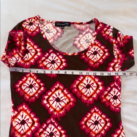 Jones New York Women's Pink and Brown Tie Dyed Patterned Top t shirt - Picture 6 of 9